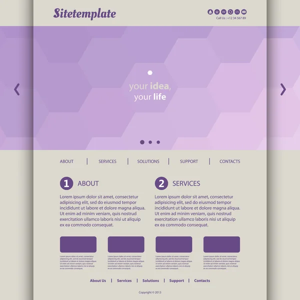 Website Template with Abstract Header Design - Hexagonal Pattern — Stock Vector
