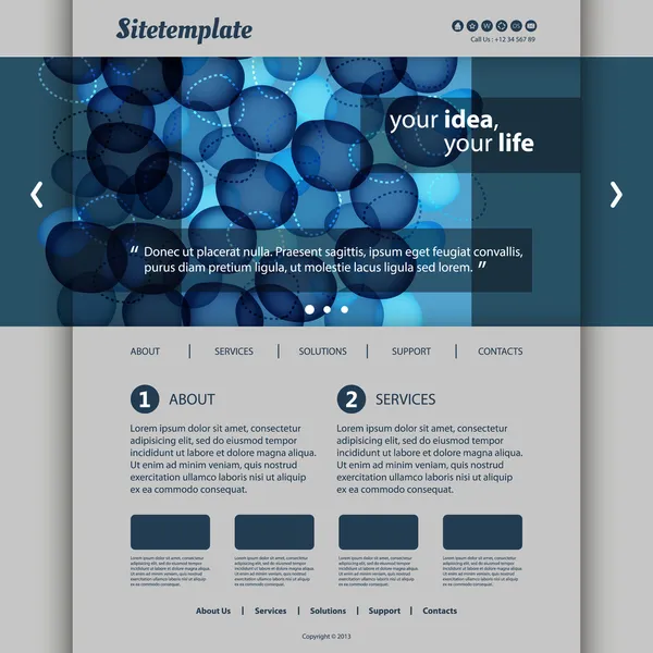 Website-Vorlage mit abstraktem Header-Design - Blasen und Ringe — Stockvektor