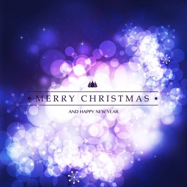Purple Happy Holidays, Happy Christmas Greeting Card with Stars, Label, Christmas Tree on a Pırıltılı Bulanık Arkaplan