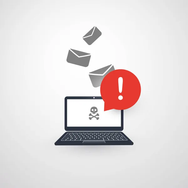 Предупреждение Заражении Электронной Почте Ноутбук Компьютерное Оповещение Предупреждение Важное Сообщение — стоковый вектор