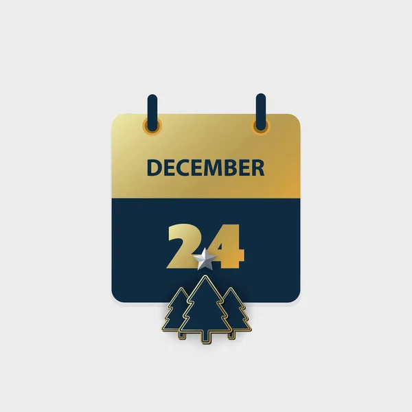 12月24日のゴールデンカレンダーページデザイン ベクターイラスト グリーティングカードテンプレート — ストックベクタ
