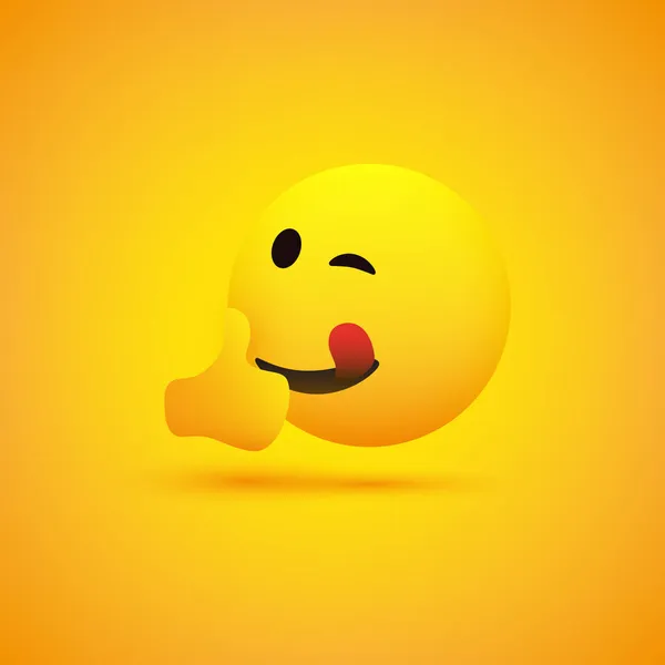 Sarı Arkaplanda Gülümseyen Emoji Göz Kırpılmış Genişletilmiş Dilli Basit Mutlu — Stok Vektör