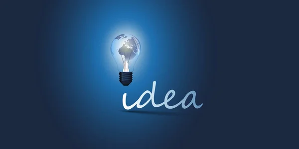 Idea Dark Blue Design Concept Earth Globe Lightbulb Handwritten Label — Wektor stockowy