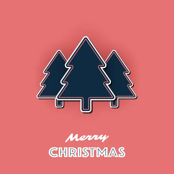 Colorato Stile Retrò Merry Christmas Card Template Design Con Alberi — Vettoriale Stock