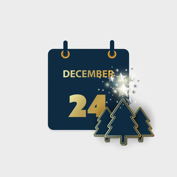 Calendrier Doré Page Design Pour Jour Décembre Veille Noël Illustration — Image vectorielle