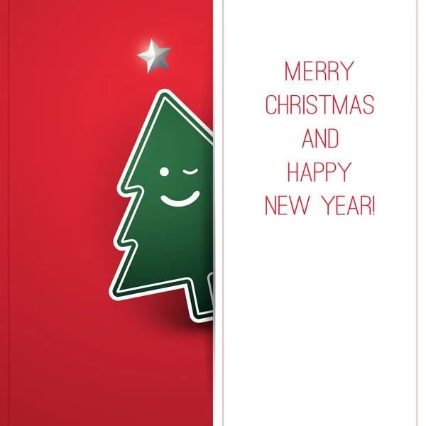 Merry Christmas Happy New Year Card Happy Smiling Christmas Tree — Stock Vector