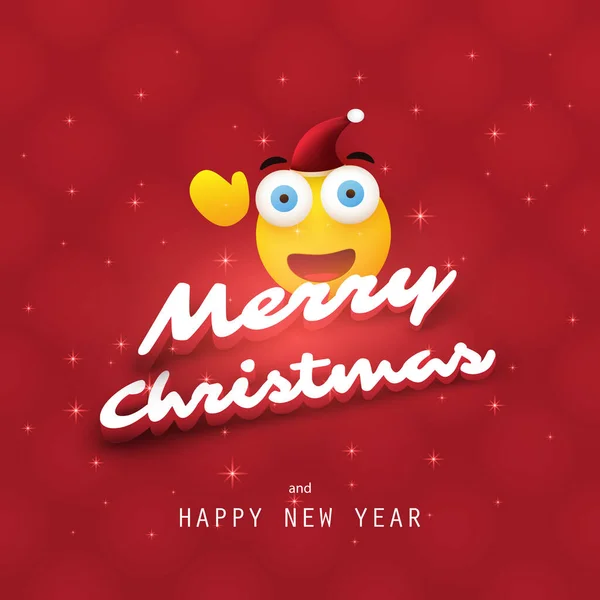 Feliz Navidad Emoji Sonriente Con Sombrero Rojo Santa Mano Ondulante — Vector de stock