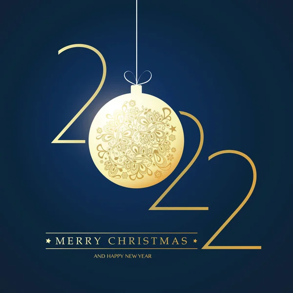 Tarjeta Felicitación Golden Dark Blue Merry Christmas Feliz Año Nuevo — Vector de stock
