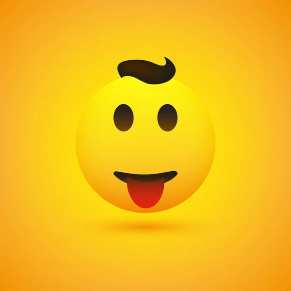 Emoji Masculino Joven Sonriente Con Pelo Lengua Pegada Emoticono Feliz — Archivo Imágenes Vectoriales