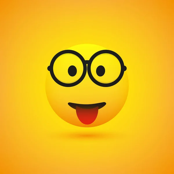 Emoji Sonriente Con Gafas Lengua Pegada Emoticono Feliz Simple Sobre — Vector de stock