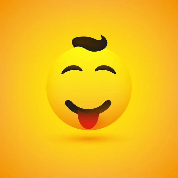 Uśmiechnięty Młody Mężczyzna Emoji Włosami Wyciętym Językiem Simple Happy Emoticon — Wektor stockowy