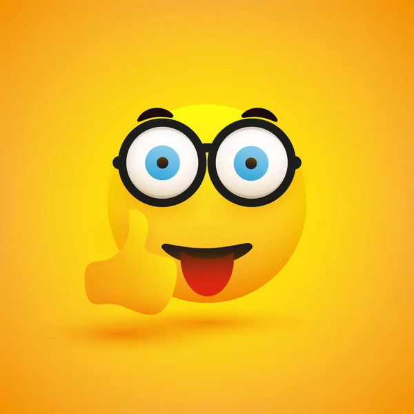 Surprised Smiling Emoji Glasses Pop Out Wide Open Eyes Stuck — Stock Vector