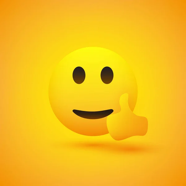 Emoji Sonriente Sorprendido Mostrando Pulgares Hacia Arriba Fondo Amarillo Diseño — Archivo Imágenes Vectoriales