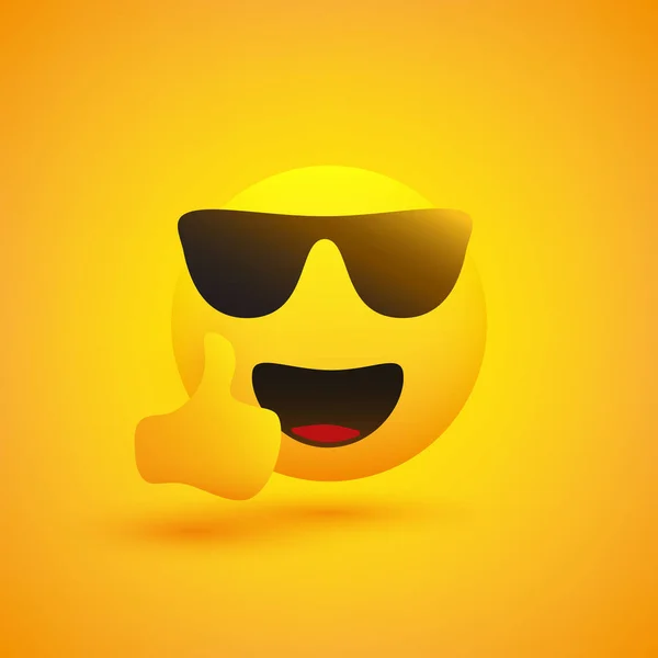 Emoji Sonriente Animadora Con Gafas Sol Mostrando Pulgares Fondo Amarillo — Archivo Imágenes Vectoriales