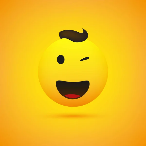 Mosolygós Winking Emoji Simple Happy Emoticon Sárga Háttér Vektortervezés — Stock Vector
