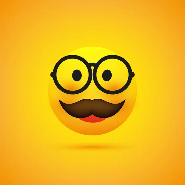 Emoji Met Bril Snor Eenvoudige Happy Emoticon Gele Achtergrond Vector — Stockvector