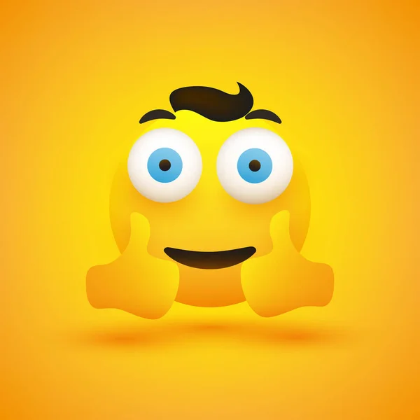 Double Thumbs Simple Happy Emoticon Yellow Background Vector Design — 스톡 벡터