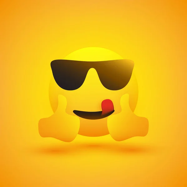 Θετική Χαμογελώντας Ικανοποιημένη Στόμα Licking Hipster Emoji Γυαλιά Ηλίου Εμφάνιση — Διανυσματικό Αρχείο