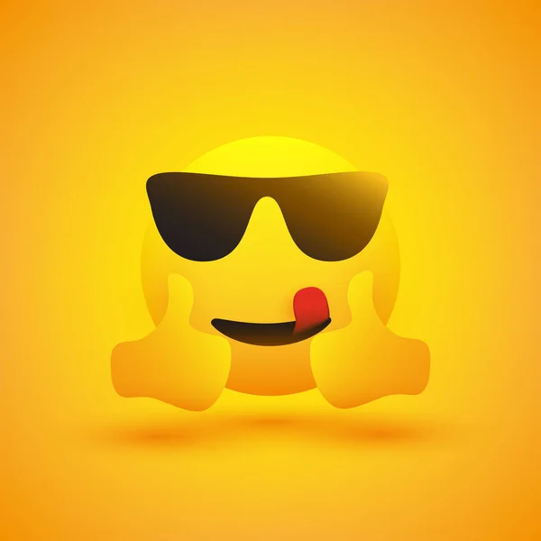 Positivo Sonriente Satisfecho Lamiendo Boca Hipster Emoji Con Gafas Sol — Archivo Imágenes Vectoriales