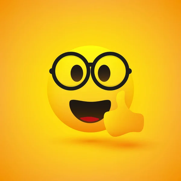 Positif Satisfait Happy Winking Nerd Homme Emoji Avec Des Lunettes — Image vectorielle