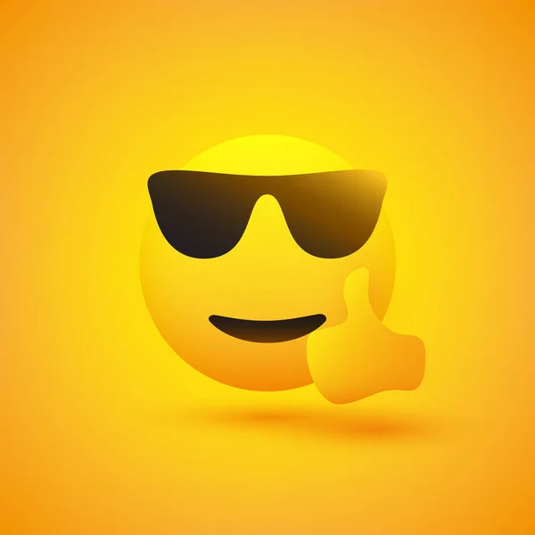 Usmívání Jásot Emoji Nosí Sluneční Brýle Ukazuje Palce Nahoru Žlutém — Stockový vektor