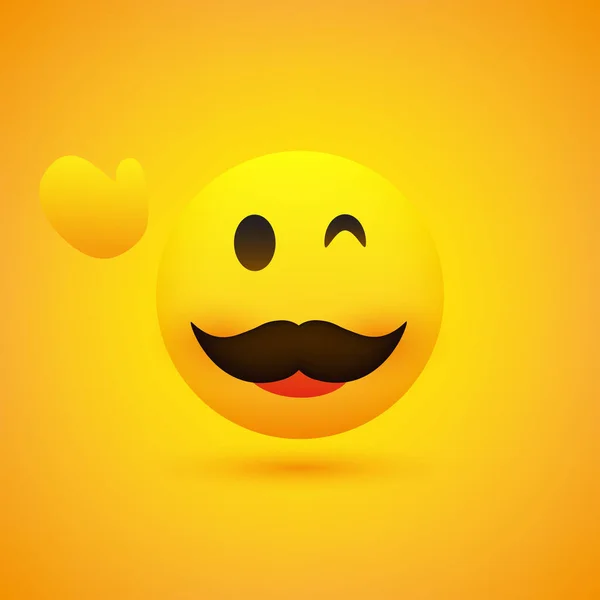 Uśmiechnięty Emoji Simple Happy Winking Emoticon Waving Hand Mustache Yellow — Wektor stockowy