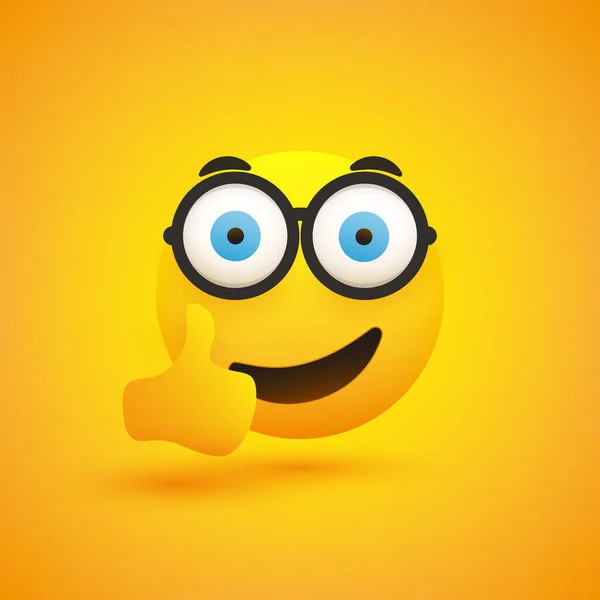 Αστεία Έκπληκτος Ικανοποιημένος Χαμογελώντας Emoji Γυαλιά Και Ποπ Έξω Ορθάνοιχτη — Διανυσματικό Αρχείο