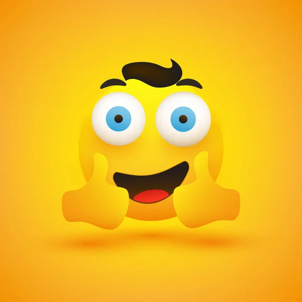 Emoji Masculino Feliz Sonriente Con Cabello Pop Out Amplio Ojos — Vector de stock