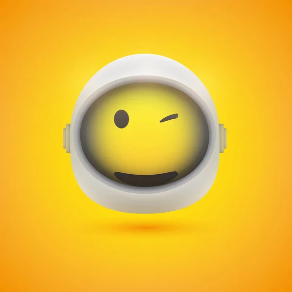 Glimlachend Vrolijk Knipperend Ruimteman Emoji Ruimtepak Met Helm Emoticon Vector — Stockvector