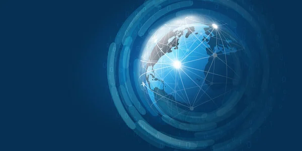 Blue Futuristic Cloud Computing Networks Concept Earth Globe Connessioni Digitali — Vettoriale Stock