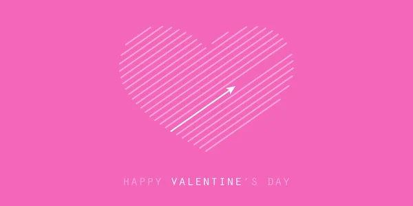 Liniengemustertes Großes Herz Mit Amor Auf Lila Hintergrund Minimalistischer Valentinstag — Stockvektor