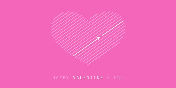Liniengemustertes Großes Herz Mit Amor Auf Lila Hintergrund Minimalistischer Valentinstag — Stockvektor