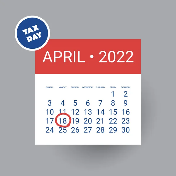 Tax Day Reminder Concept Calendar Design Template Usa Tax Deadline — Stock Vector