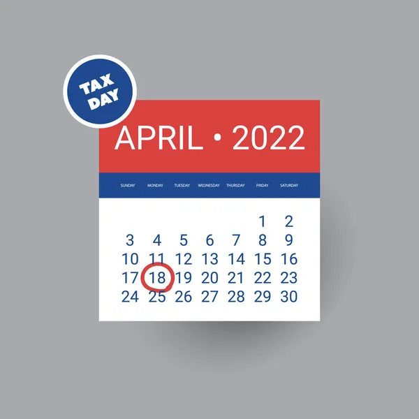 Tax Day Reminder Concept Calendar Design Template Usa Tax Deadline — Vettoriale Stock