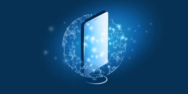 Futuristica Blue Cloud Computing Cyberspace Reti Mobili Digital Telecommunications Concept — Vettoriale Stock