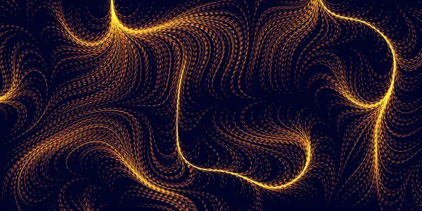 アブストラクト 現代風幾何学的背景デザイン 黄金の光3Dフロー拡散曲線破線パターン ダークデジタル生成された線画を編集可能なベクトル形式で — ストックベクタ