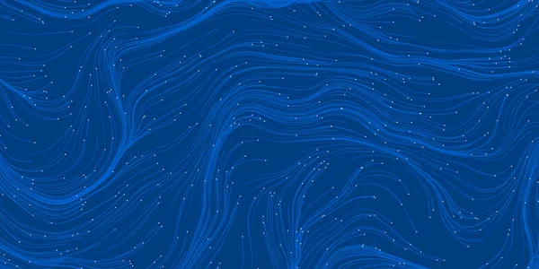 ダークブルーの動き 曲線上の粒子の流れ アーボレッセンス線 縞模様 デジタル生成されたダーク未来論的抽象幾何学的背景デザイン編集可能なベクトル形式 — ストックベクタ
