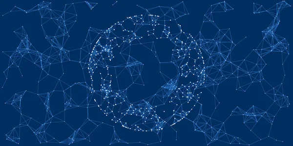 Koncepcja Ciemnoniebieskich Futurystycznych Globalnych Sieci Globusem Abstrakcyjne Wielokanałowe Połączenia Cyfrowe — Wektor stockowy