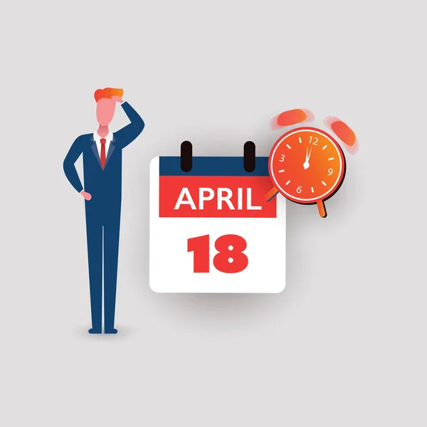 Tax Day Reminder Concept Calendar Design Template Confused Businessman Holding — Stockvector