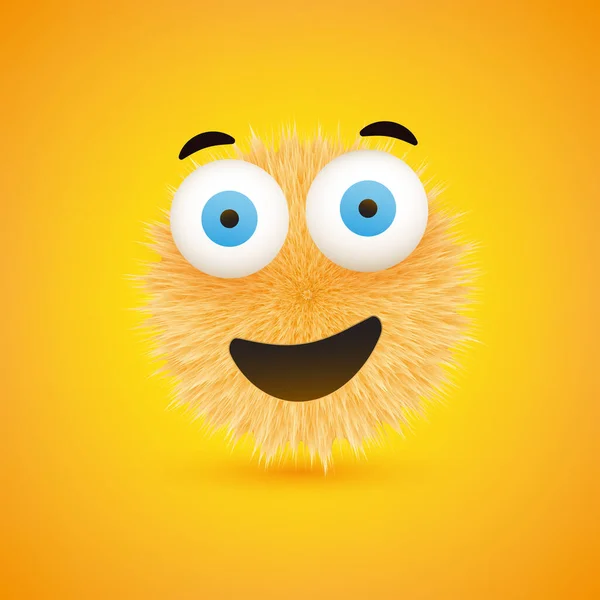 Sorrindo Surpreendido Hairy Ball Emoji Com Pop Out Olhos Abertos — Vetor de Stock