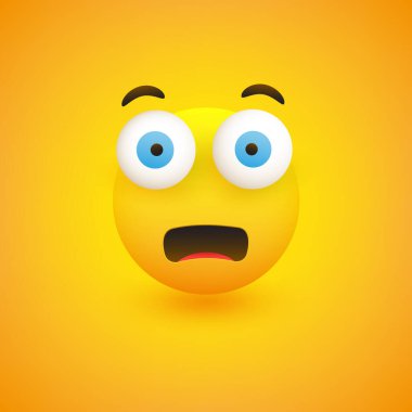 Üzücü, Korkmuş ve Şaşırmış Emoji ve Geniş Açık Açılan Gözler - Sarı Arkaplanda Anlık Mesajlaşma İçin Basit Duygu Simgesi - Vektör Tasarımı