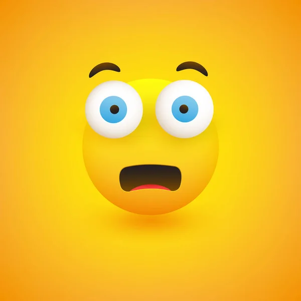 Üzücü Korkmuş Şaşırmış Emoji Geniş Açık Açılan Gözler Sarı Arkaplanda — Stok Vektör