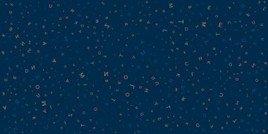 Çeşitli Koyu Renkli Rastgele Yerleştirilmiş, Boyutlandırılmış ve Yönlendirilmiş Harfler - Doku, Arkaplan, Düzenlenebilir Vektör Biçiminde Tasarım Elemanı