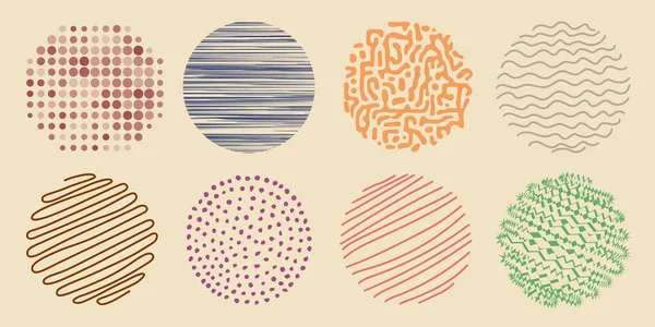 Set Various Patterned Colored Spotted Striped Circles Desgin Clip Art — 스톡 벡터