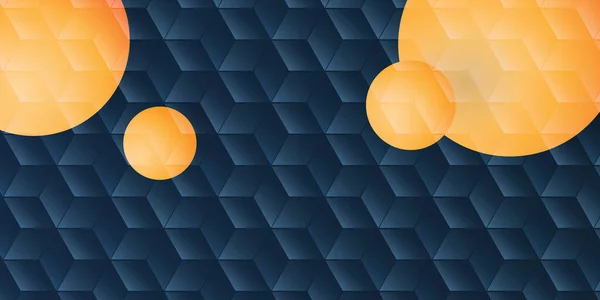 Orange Balls Spheres Dark Blue Cubes Patterned Surface Minimalist Editable — Stock Vector