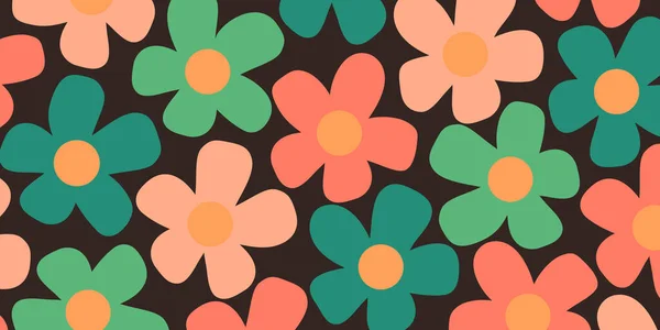 Kleurrijke Bloemen Donkere Achtergrond Vintage Style Textuur Bloemmotief Van Verschillende — Stockvector