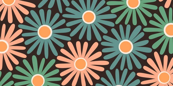 暗い背景のカラフルな花 ヴィンテージスタイルのテクスチャ 花のパターンの背景 編集可能なベクトル形式のデザイン要素 — ストックベクタ