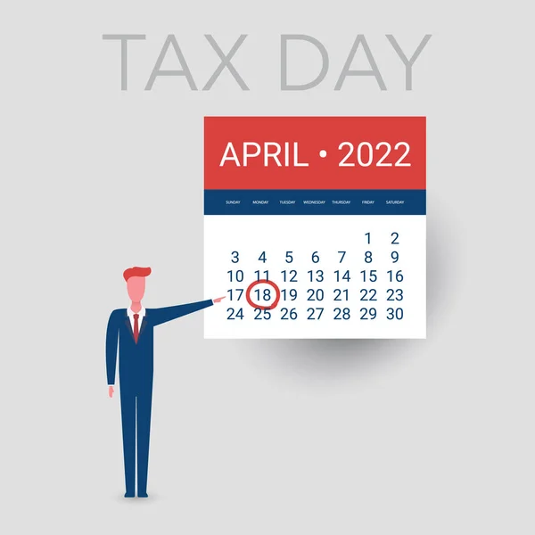 Tax Day Reminder Concept Calendar Design Template Scadenza Fiscale Usa — Vettoriale Stock