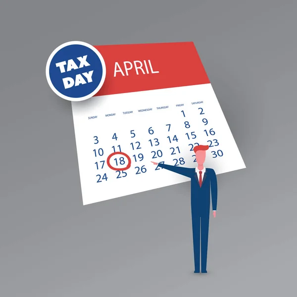 Tax Day Reminder Vector Concept Calendar Design Template Usa Tax — Vettoriale Stock