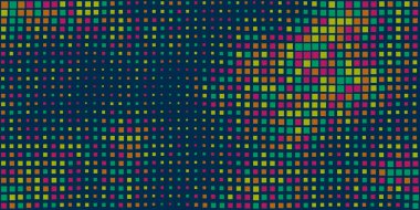 Karanlık Soyut Benekli 3D Hafif Dalgalı Desen, Rastgele Boyutlar ve Değişen Renklerle Kareler: Yeşil, Kırmızı, Kahverengi-Geometrik Mozaik Doku, Üretici Sanat, Vektör Arkaplan Tasarımı